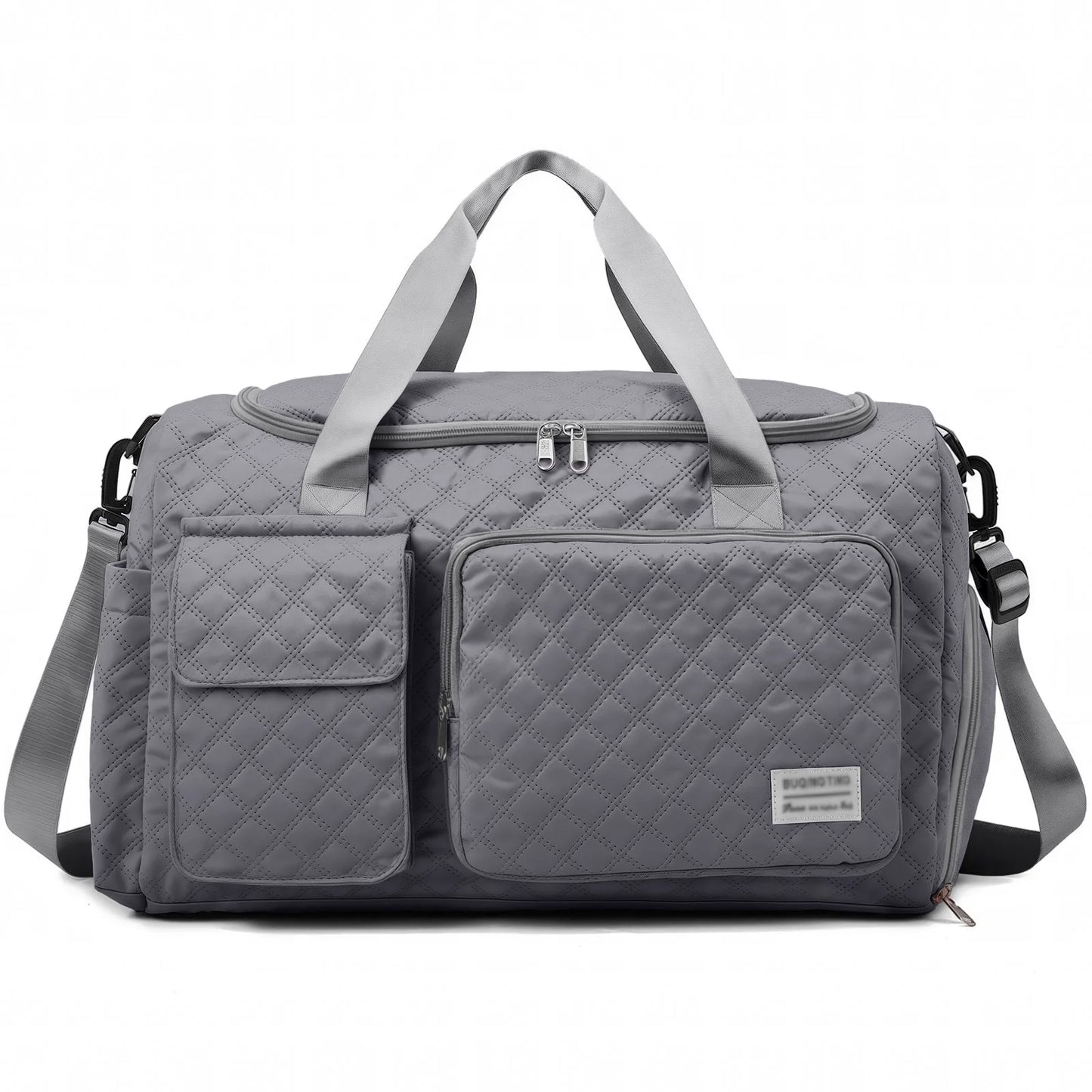 Travel Duffle Bag for Women Men, Weekender Overnight Bags Carry on Gym Bag with Wet Pocket/Adjustable Strap/Shoe Compartment, Foldable Waterproof Duffel Tote for Plane Sports Dance, Gray