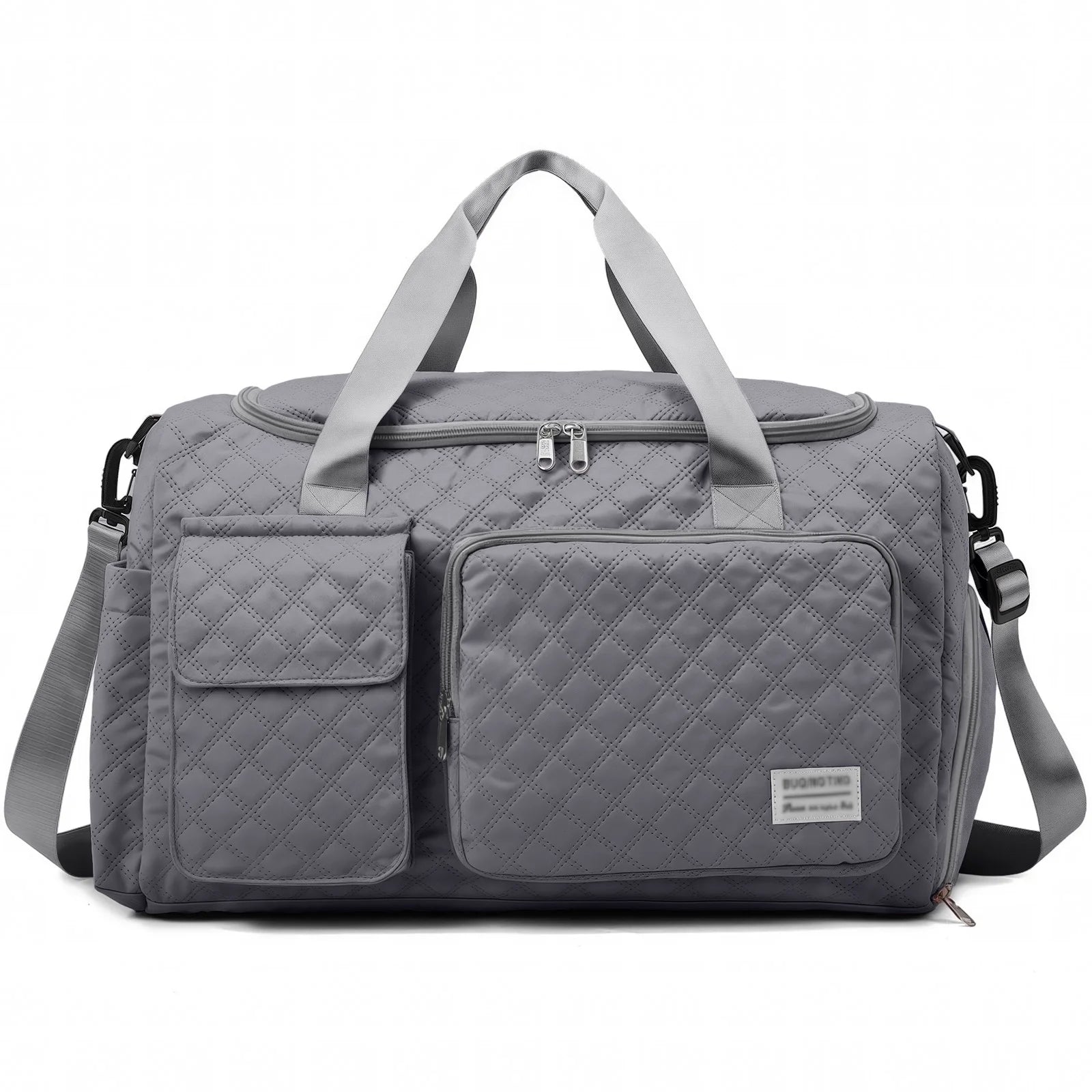 Travel Duffle Bag for Women Men, Weekender Overnight Bags Carry on Gym Bag with Wet Pocket/Adjustable Strap/Shoe Compartment, Foldable Waterproof Duffel Tote for Plane Sports Dance, Gray