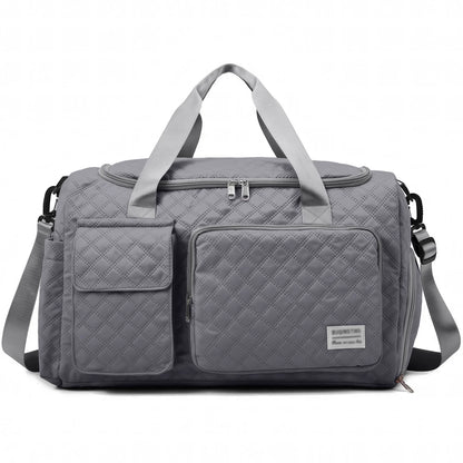 Travel Duffle Bag for Women Men, Weekender Overnight Bags Carry on Gym Bag with Wet Pocket/Adjustable Strap/Shoe Compartment, Foldable Waterproof Duffel Tote for Plane Sports Dance, Gray