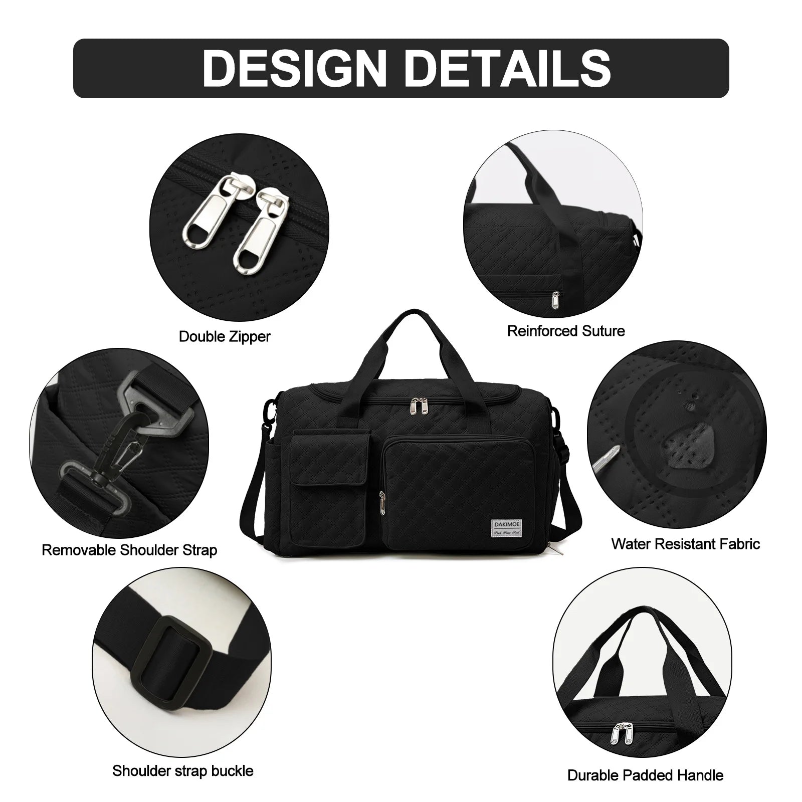 Travel Duffle Bag for Women Men, Weekender Overnight Bags Carry on Gym Bag with Wet Pocket/Adjustable Strap/Shoe Compartment, Foldable Waterproof Duffel Tote for Plane Sports Dance, Black