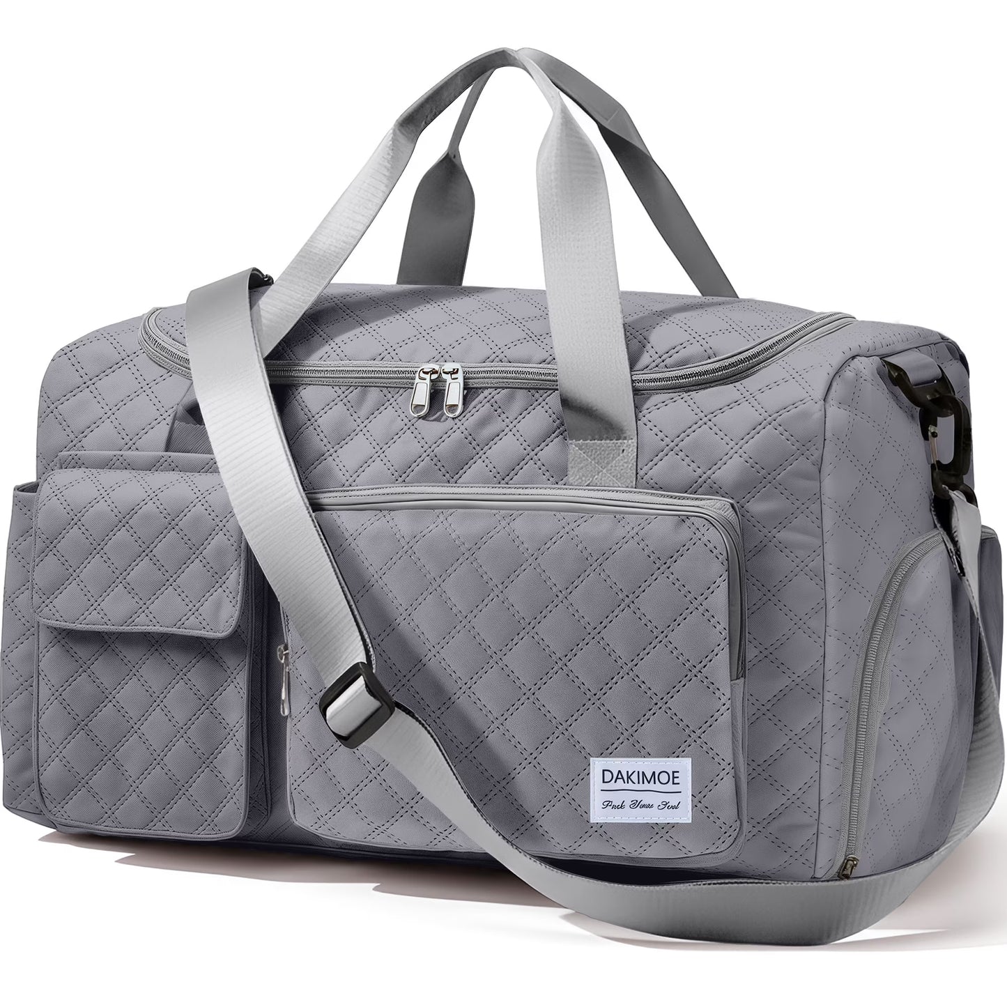 Travel Duffle Bag for Women Men, Weekender Overnight Bags Carry on Gym Bag with Wet Pocket/Adjustable Strap/Shoe Compartment, Foldable Waterproof Duffel Tote for Plane Sports Dance, Gray