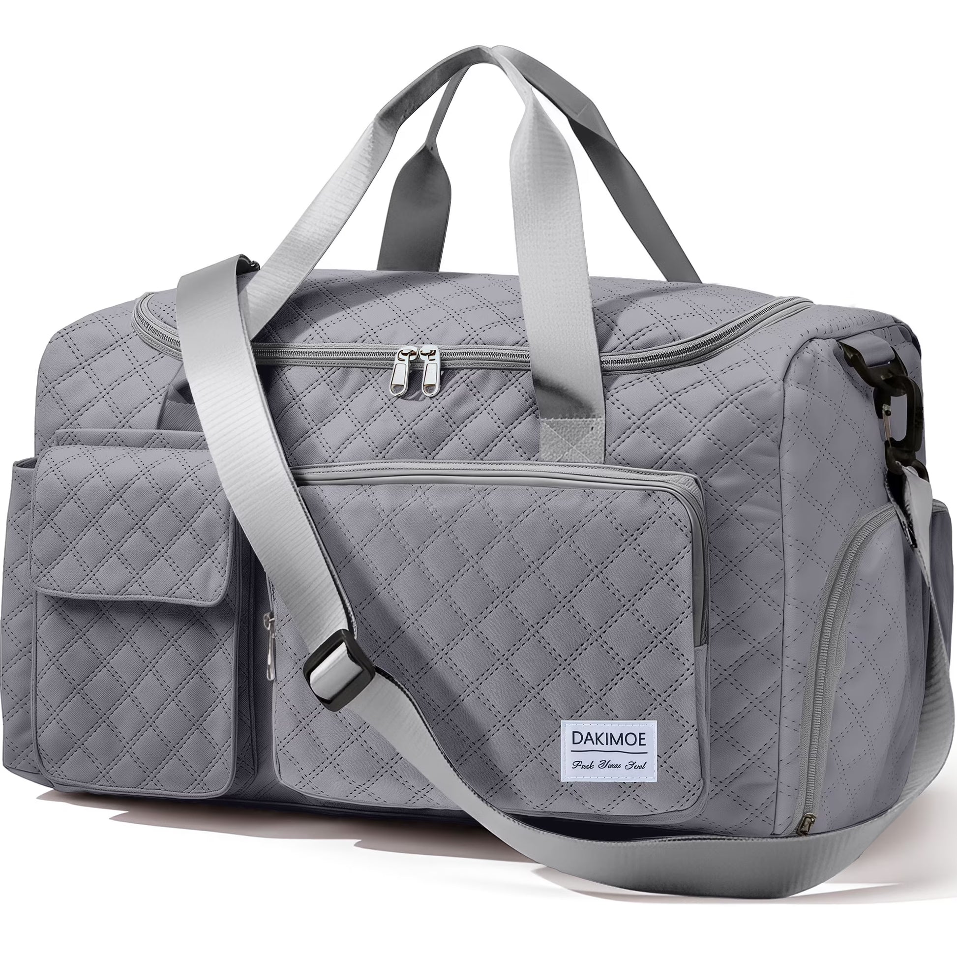 Travel Duffle Bag for Women Men, Weekender Overnight Bags Carry on Gym Bag with Wet Pocket/Adjustable Strap/Shoe Compartment, Foldable Waterproof Duffel Tote for Plane Sports Dance, Gray