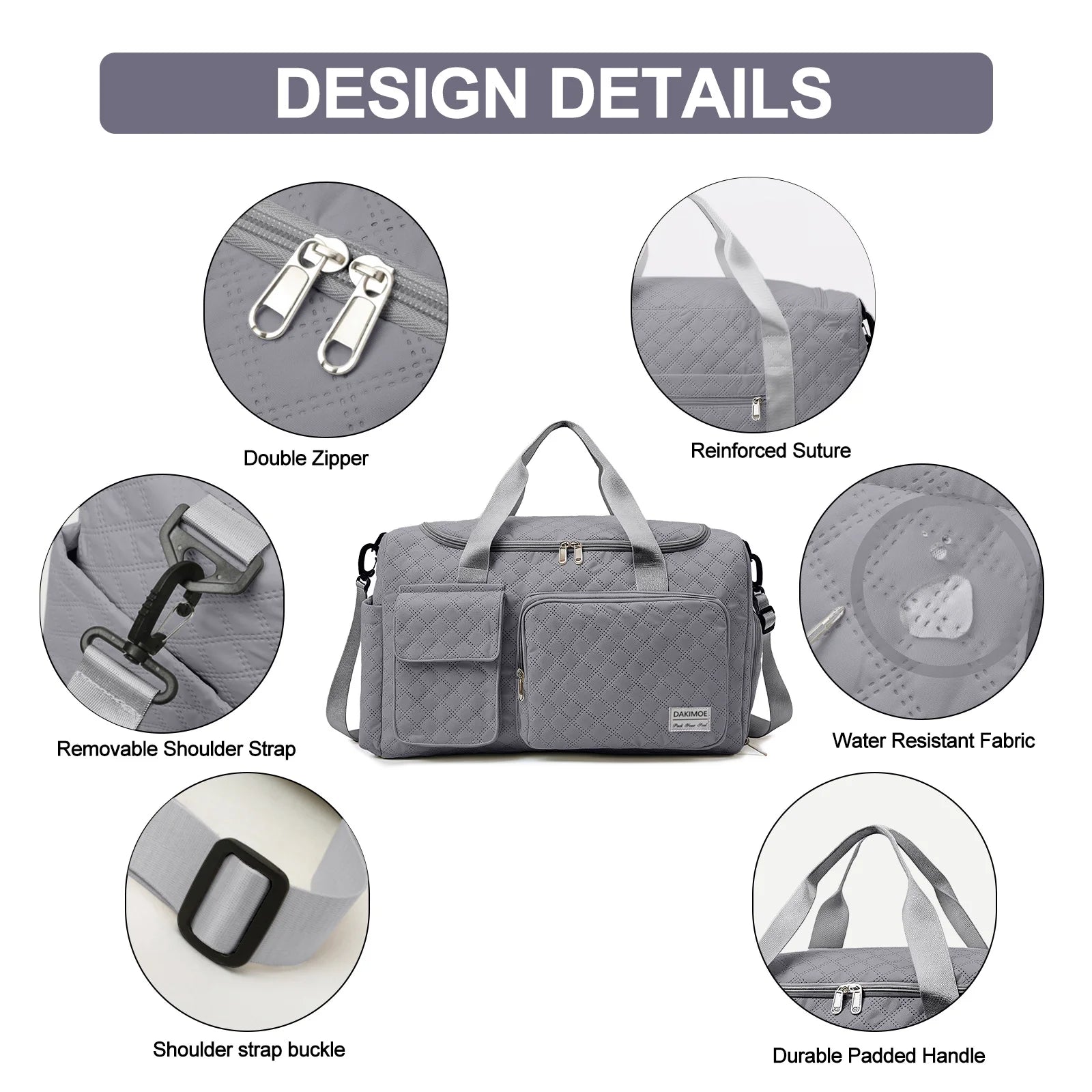 Travel Duffle Bag for Women Men, Weekender Overnight Bags Carry on Gym Bag with Wet Pocket/Adjustable Strap/Shoe Compartment, Foldable Waterproof Duffel Tote for Plane Sports Dance, Gray
