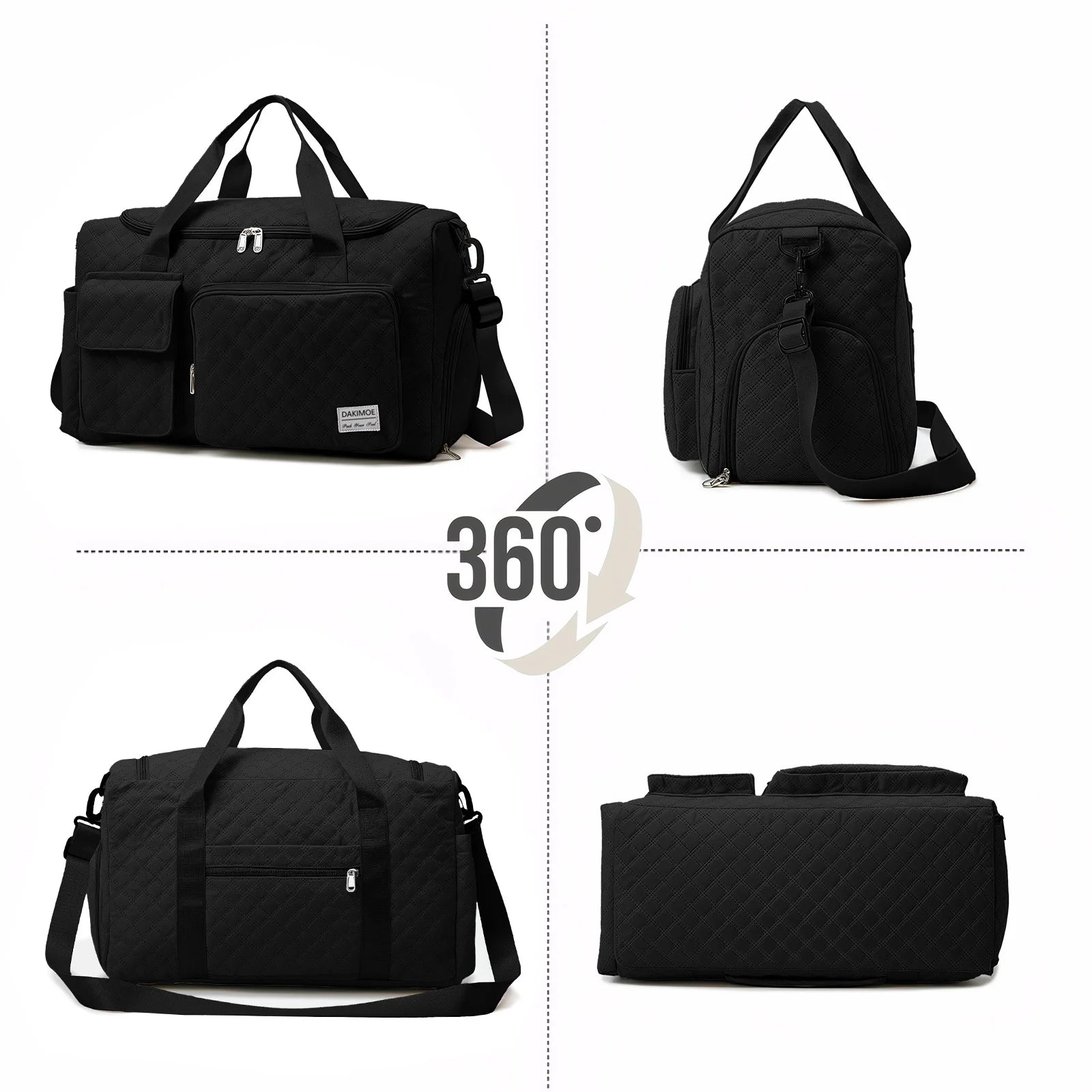 Travel Duffle Bag for Women Men, Weekender Overnight Bags Carry on Gym Bag with Wet Pocket/Adjustable Strap/Shoe Compartment, Foldable Waterproof Duffel Tote for Plane Sports Dance, Black