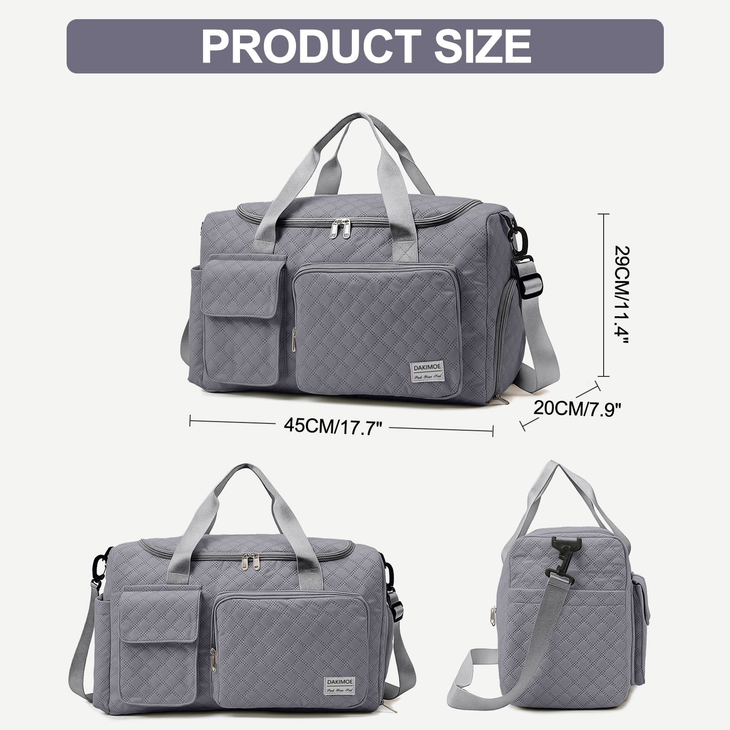Travel Duffle Bag for Women Men, Weekender Overnight Bags Carry on Gym Bag with Wet Pocket/Adjustable Strap/Shoe Compartment, Foldable Waterproof Duffel Tote for Plane Sports Dance, Gray