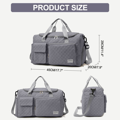 Travel Duffle Bag for Women Men, Weekender Overnight Bags Carry on Gym Bag with Wet Pocket/Adjustable Strap/Shoe Compartment, Foldable Waterproof Duffel Tote for Plane Sports Dance, Gray