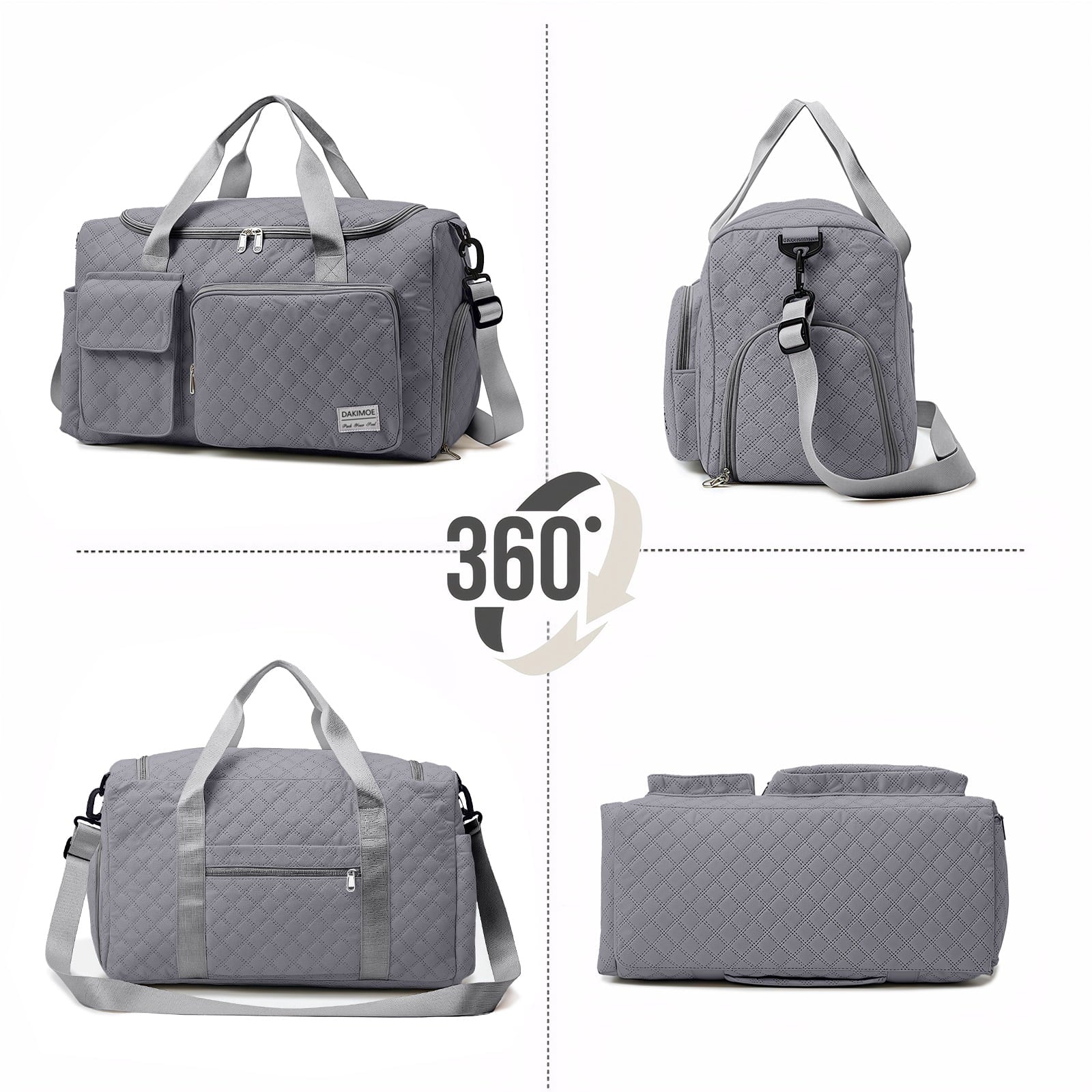 Travel Duffle Bag for Women Men, Weekender Overnight Bags Carry on Gym Bag with Wet Pocket/Adjustable Strap/Shoe Compartment, Foldable Waterproof Duffel Tote for Plane Sports Dance, Gray