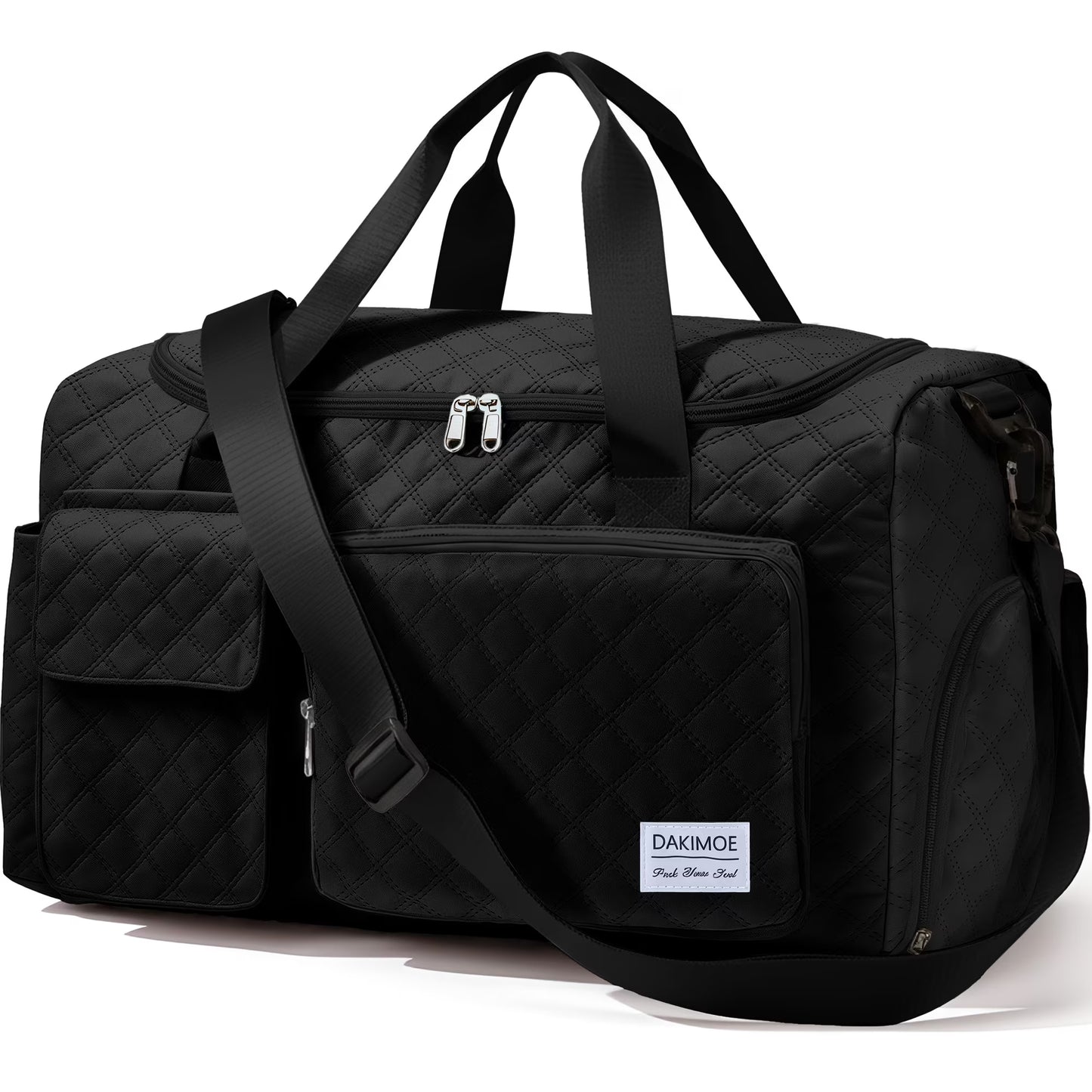 Travel Duffle Bag for Women Men, Weekender Overnight Bags Carry on Gym Bag with Wet Pocket/Adjustable Strap/Shoe Compartment, Foldable Waterproof Duffel Tote for Plane Sports Dance, Black